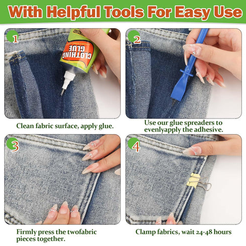 Fabric Glue, Waterproof Clothing Glue Patch Glue Fabric Permanent Adhesive for Rhinestones, Cotton, Felt, Leather, Polyester, Washer/Dryer Safe, 5...