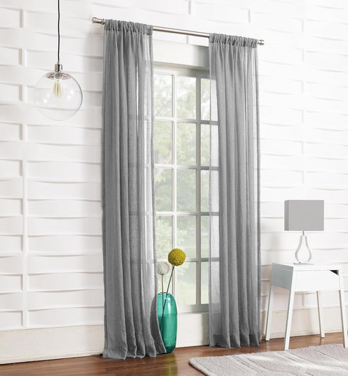 No. 918 Tayla Crushed Texture Semi-Sheer Rod Pocket Curtain Panel, 50" x 120", Gray...