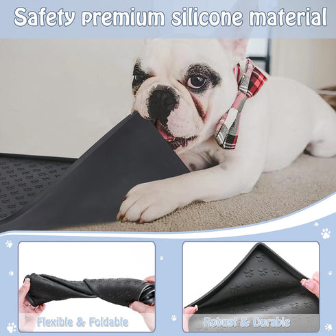 Dog Cat Pet Food Mat for Floor Dog Feeding Bowl Mat for Food and Water Raised Edges Dog Cat Mat for Food and Water Prevent Spill on Floor Waterpro...