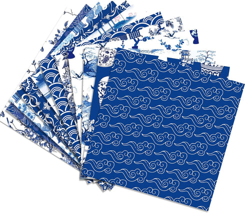 Chinese Blue and White Porcelain Scrapbook Paper Pad,24 Pcs Double-Sided Decopodge Paper,Cardstock Paper for Scrapbooking DIY Decorative Backgroun...