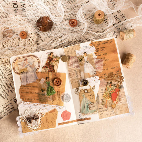 80Pcs Vintage Washi Stickers for Scrapbooking Supplies, People Scrapbook Stickers for Journaling, Transparent Waterproof Stickers Junk Journal Bul...