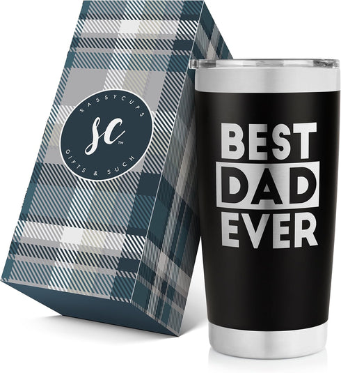 SassyCups Best Dad Ever Tumbler - Travel Coffee Travel Mug, 20 oz - Fathers Day Coffee Cup, Cool Gifts for Dad, Insulated Tumbler...