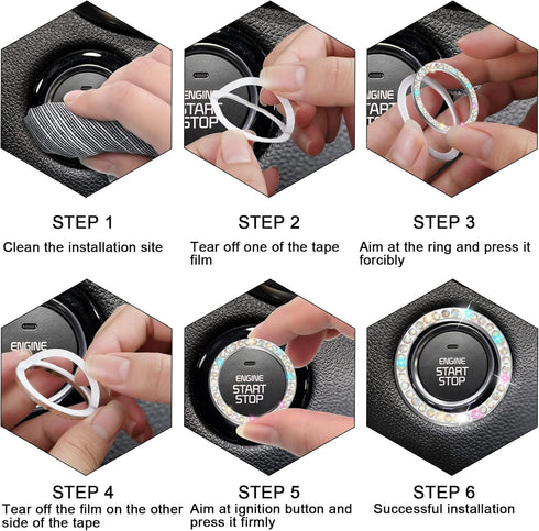 5 PCS Crystal Diamond Bling Steering Wheel Cover Car Rhinestone Sticker for Car Start Button Starter Ring Car Interior Accessories (Rainbow)...