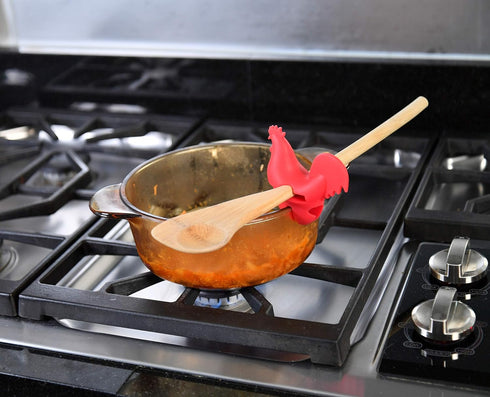 HOME-X Red Rooster Spoon Holder, Pot/Pan Clip Kitchen Accessories, Fun Hostess Gifts...