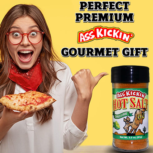 ASS KICKIN' Hot & Chile Lime Salt – 3.2oz. Shaker Jar - Perfect Flavored Salt for Popcorn Seasoning, Margarita Salt and French Fry Seasoning - Pre...