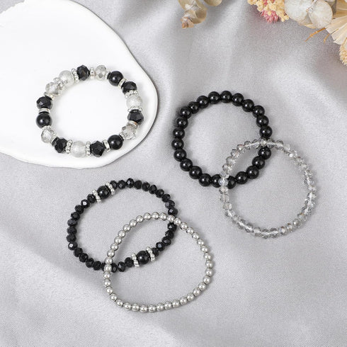 DIVINA VITAE 5 Pcs Beaded Stretch Bracelets Stackable Bracelets Crystal Bead Bracelet Boho Beaded Bracelets Stretch Layering Crystal Stone Beaded ...