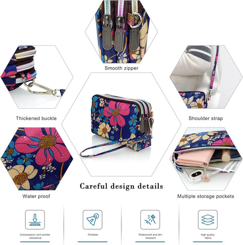 CONISY Large Capacity Wristlet Wallets for Women, Printed Nylon Crossbody Clutch Purse, 3 Zipper Cell Phone Wallet for Ladies...