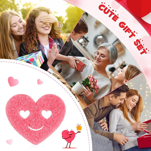12 Pcs Valentine's Day Cleaning Sponges Cute Kitchen Scrub Sponges Heart Lip Bear Rose Sponge Temperature Sensitive Non Scratch Household Cleaning...