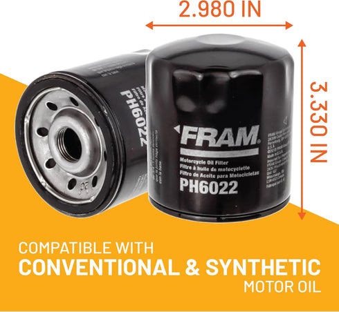 FRAM Extra Guard PH6022 10K Mile Change Automotive Replacement Interval Spin-On Engine Oil Filter for Select Vehicle Model Years, Vehicle Engine P...