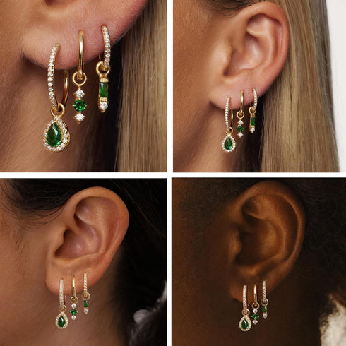 2/3 Pairs Dainty Small 14K Gold Plated Hoop Earring Set - Trendy Emerald Color CZ Drop Huggie Earrings for Women Jewelry Gift...