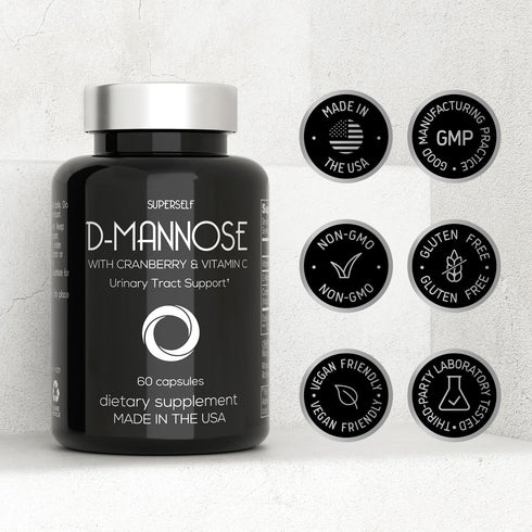 D-Mannose 1000mg Capsules - D Mannose with Cranberry Extract and Vitamin C - 60 Capsules 500mg High Strength - Urinary Tract Health for Women & Me...