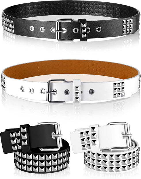 2 Pieces Studded Belt Punk Rock Rivet Belt Metal Pyramid Pu Leather Belt EMO Belt for Women Men...
