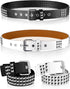 2 Pieces Studded Belt Punk Rock Rivet Belt Metal Pyramid Pu Leather Belt EMO Belt for Women Men...