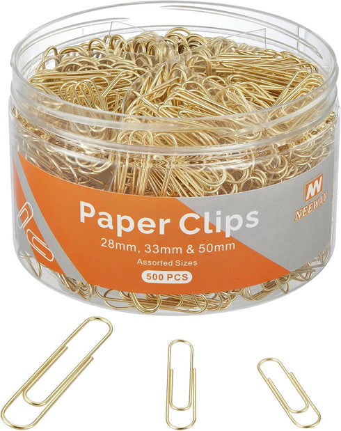 500pcs Gold Paper Clips Assorted Sizes Small, Medium and Large Paperclips for Paperwork Ideal for Home, School and Office Use...