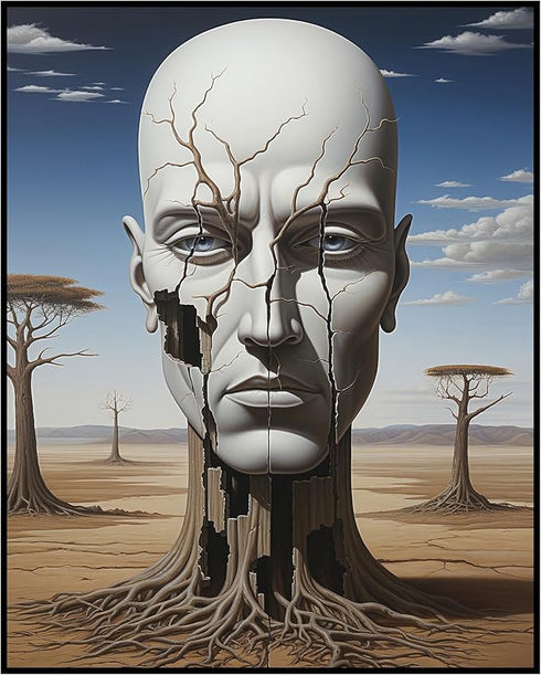 Posterizer 1 pcs-Apocalyptic Landscape-Tree Evolves into Human-like Face-Abstract & Modern Art-Fantasy & Fiction Art-Gift for Art Lovers- UNFRAMED...