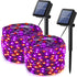 Lomotech 2 Pack Solar Lights, 33ft 100LED Orange Purple Twinkle Fairy Lights Waterproof 8 Modes Outdoor for Halloween Party DIY Decoration Black W...