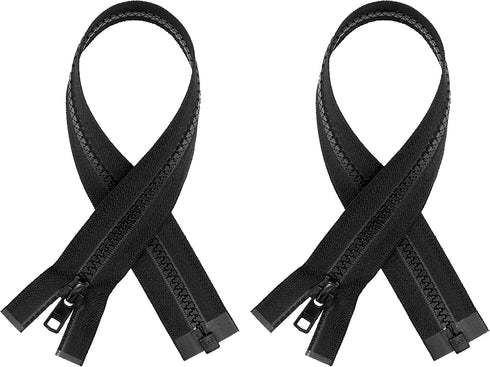 Ski & Sport #5 Molded Black Plastic YKK Separating Zippers (2 Pieces Per Pack) (26" Inches)Made in USA...
