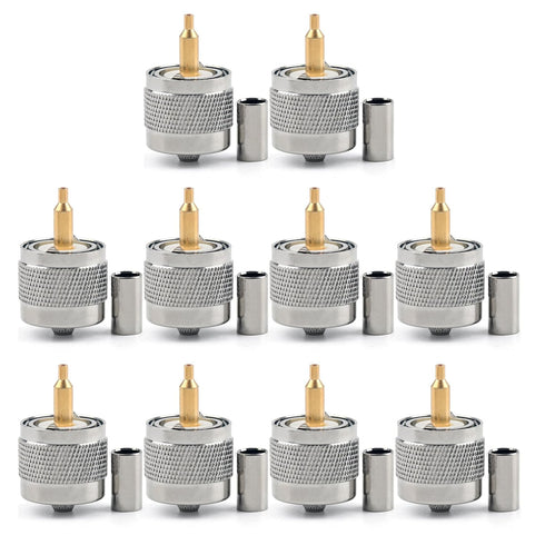 Areyourshop 10Pcs Connector UHF Male PL259 Plug Crimp RG58 RG142 LMR195 Cable Straight...