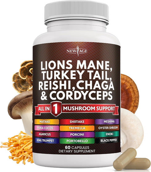 NEW AGE Lions Mane 3000mg 20in1 Mushroom Supplement with Turkey Tail 2000mg Reishi 1000mg Cordyceps Chaga 1000mg with Marshmallow Root...