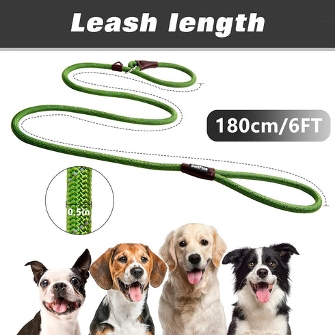 PetiFine Slip Lead Dog Leash,6FT x 1/2" Reflective Durable Dog Training Leash, Heavy Duty Adjustable Nylon Dog Rope Leash Slip Leash for Small Med...
