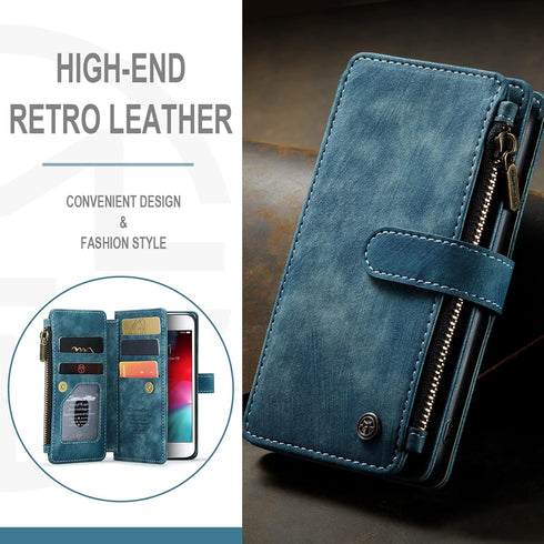 UEEBAI Wallet Case for iPhone SE 2022 5G/iPhone 7/iPhone 8/iPhone SE 2020, Handmade PU Leather Phone Case Card Slots Magnetic Zipper Pocket Kickst...