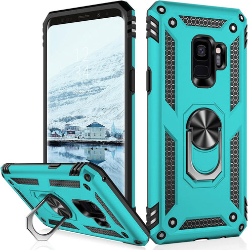 IKAZZ for Galaxy S9 Case,Military Grade Shockproof Heavy Duty Protective Phone Cover Pass 16ft Drop Test with Magnetic Kickstand Turquoise...