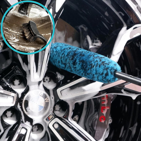 PRO Choice 4 Pack Long Handle Wheel Brush Kit for Cleaning Wheel and Tire- 2X Soft Wheel Cleaning Brush, Detailing Brush and Stiff Tire Brush...