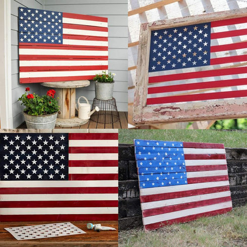 Whaline 7 Pieces American Flag 50 Stars Stencil Template for Painting on Wood, Fabric, Paper, Airbrush, Walls Art, 2 Large, 2 Medium and 3 Small f...