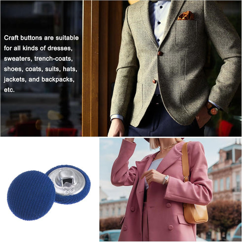 20pcs 24L Fabric Cloth Covered Button 15mm Round Metal Shank Sewing Buttons for Suits Dress Blouses, Deep Blue...