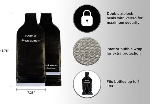Reusable Wine Bottle Protector for Travel (4 Pack) - Wine Bags with Double Air Bubble Cushion Inner Skin and Leak Proof Exterior Ensures Safe Tran...