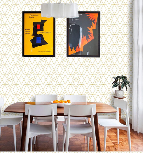 D7027-3 Peel & Stick Wallpaper Hexagon Rhombus Gold/White Removable Self Adhesive Wallpaper Textured 17.7in x 118in Vinyl Film Roll for Wall Decor...