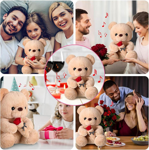 Hungdao Bear Stuffed Animal with Voice Recording 14 Inch Cute Plush Bear with Rose 60 Seconds Voice Sound Recorder Module Plush Recordable Toy wit...