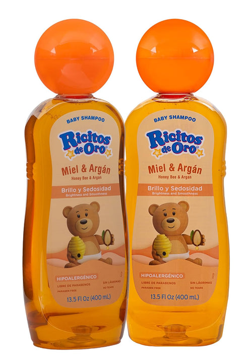 Ricitos de Oro Baby Shampoo Cleansing Shampoo with Natural Extract No more tears Hypoallergenic 2Pack of 13.5 FL Oz Bottles., White, Honey, 2 Coun...