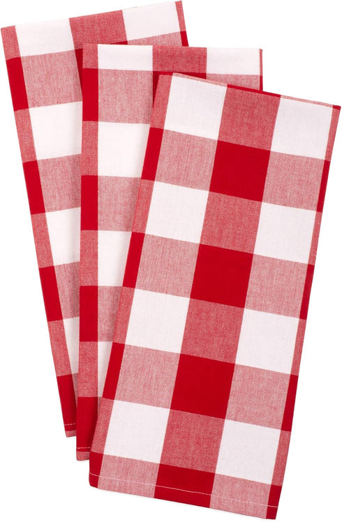 DII Buffalo Check Kitchen Collection, Classic Farmhouse Dishtowel Set, 20x30, Red & White, 3 Piece...