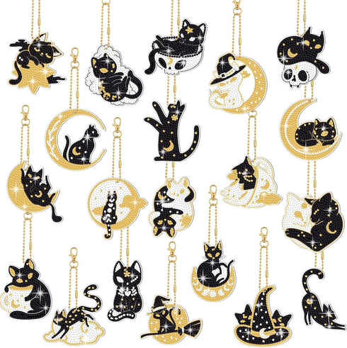 Siifert 20 Pcs Diamond Painting Keychain Kits with Tools Cute Hanging Diamond Painting Keychains Cat Skull Camping Drill Diamond Painting Key Chai...