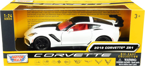 Motormax Toy 2019 Chevy Corvette C7 ZR1 White and Black with Red Interior History of Corvette Series 1/24 Diecast Model Car by Motormax 79356, 793...