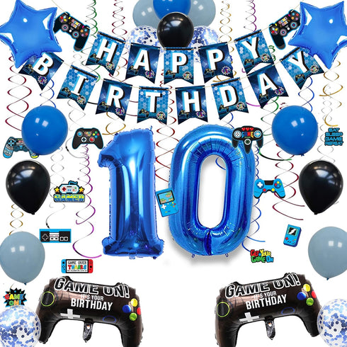 Vlipoeasn Video Game 10th Birthday Decorations for Boys Official Teenager Birthday Decorations 10th Birthday Video Game Party Supplies Blue Gamer ...
