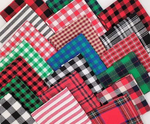 20pcs/Set 8"x8" Check Squares Plaid Craft Cotton Fabric Bundle Gingham Precut Sewing Quilting Patchwork for Christmas Holiday...