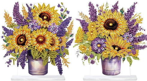 Tontut 2 Pcs Diamond art Painting Desktop Jewelry Kits, DIY Sunflower Special Shape Diamond Art Desktop Decorations for Home Office Desktop Decora...