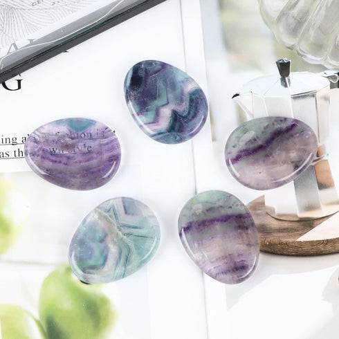 Artistone Rainbow Fluorite Crystal Chakra Thumb Worry Stone Teardrop Reiki Healing Stone Pocket Palm Stones for Anxiety Stress Relief Meditation T...
