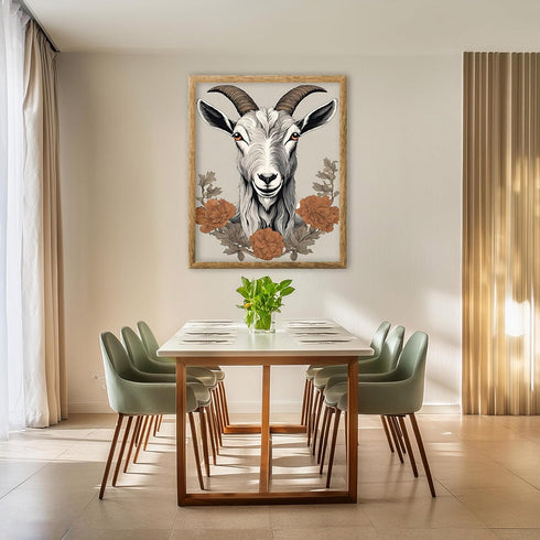 Posterizer 1 pcs- Beautiful goat with red flowers arround its neck-Art for Animal Lovers-Floral Botanical Art- Gift for Men Women Teens-Living Roo...