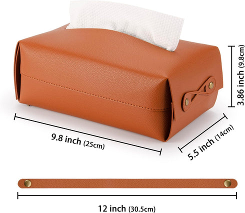 Rectangle Tissue Box Cover: Modern Decorative PU Leather Tissue Box Organizer Holder 9.84"X5.51"X3.86" for Bathroom Vanity Countertop & Night Stan...