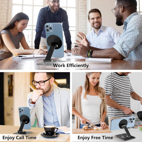 Magnetic Phone Stand Compatible with MagSafe, Foldable Phone Stand for Desk with 360°Rotation Base, Aluminum Cell Phone Stand Compatible for MagSa...