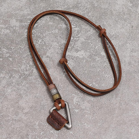 Hollow Cubic Brown Genuine Leather Pendant Necklace Geometric Dice Steampunk Chunky Pendants Jewelry for Men Choker...