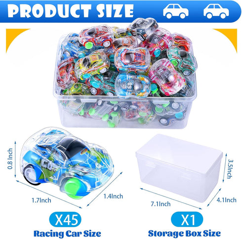 45 Pieces Mini Pull Back Cars for Kids Racing Vehicles Toys Bulk with Storage Box Party Favor Supplies Classroom Prizes Treasure Box Toy Easter Fi...