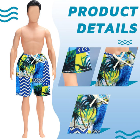 Bencailor 6 Pcs Doll Clothes Boy Doll Beach Shorts Tropical Print Swimsuit Doll Accessories for Boy Dolls (Stylish)...