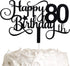 Black Glitter 80th Birthday Cake Topper, Happy 80th Birthday Cake Topper, 80th Birthday Party Decorations...