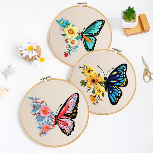 Santune 3 Pack Embroidery Kit for Beginners Adults Cross Stitch Kits for Beginners Hand Embroidery with Butterfly Patterns and Instructions DIY Ki...