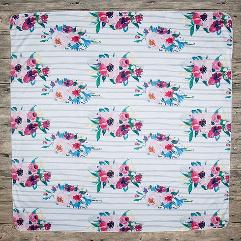 Newborn Girls Receiving Blanket Headband Set Flower Baby Swaddle Blankets Infant Warm … (0-6 Months, Striped)...