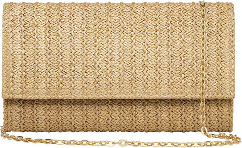 Straw Shoulder Crossbody Bag, Chain Evening Purse Envelope Clutch Handbag Summer Beach Bag...